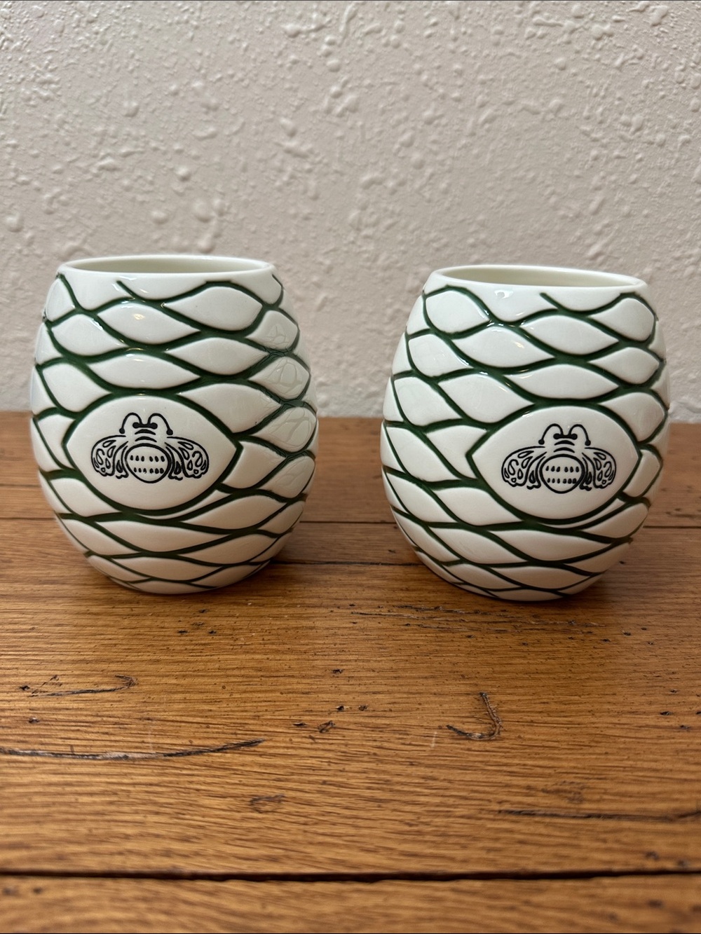 Patrón Tequila Ceramic Tiki Mugs with Green Embossed Accent - Barware Glasses